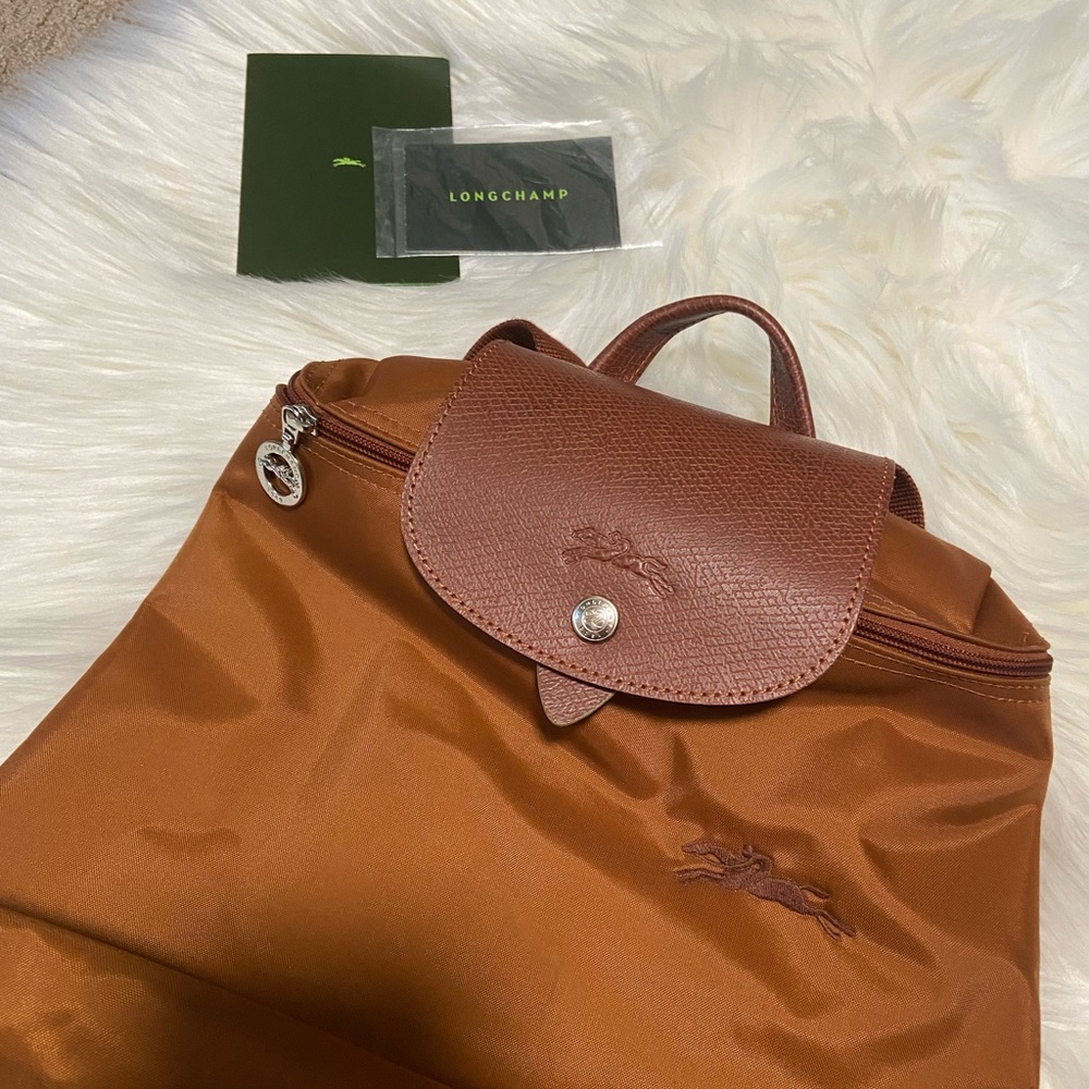 Longchamp Le Pliage Green M Backpack - Cognac